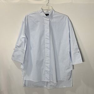 🟢3 for $20—WHO WHAT WEAR button front striped top high neckline hi-lo hem